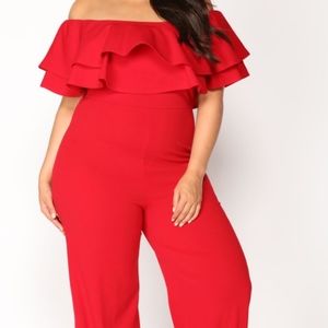 Ready To Ruffle Jumpsuit - Red